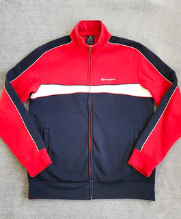 Champion Herren Trainingsjacke M Rot/Blau/Weiß Stehkragen Zip Taschen Logo