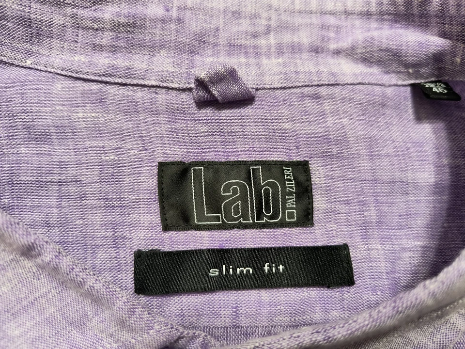 Camisa masculina manga curta Lab Pal Zileri 100% linho nova com etiquetas 18 1/2/46 GG roxa - Imagem 3 de 4