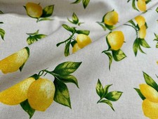 Tessuto Stampa Ramo di Limone Fresco Foglia Verde Lino Look Arredamento Casa - Larghezza 140 cm