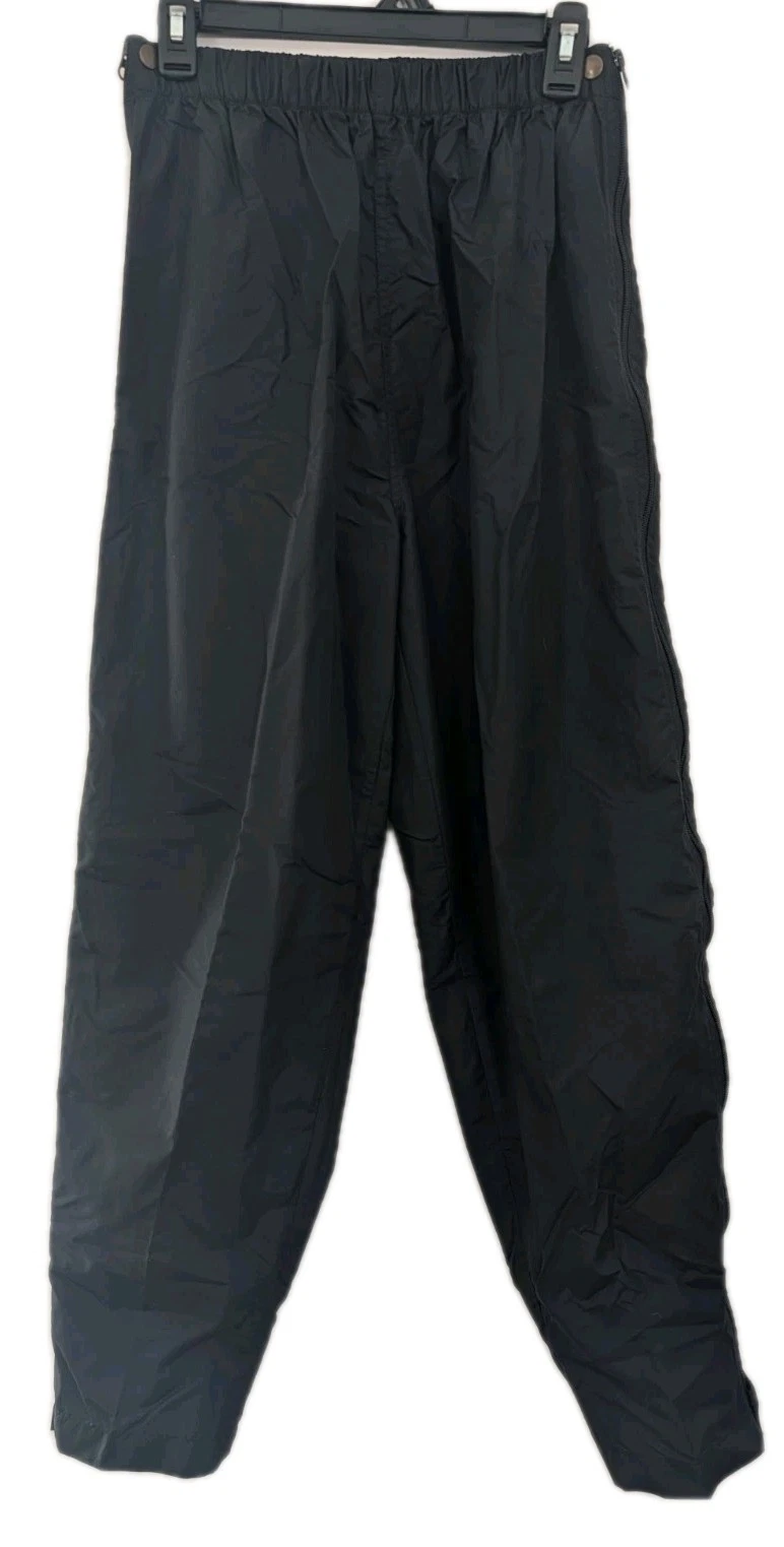 Vintage LL Bean Womens Medium Nylon Rain Pants Black Full Side Zip USA M