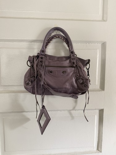 Balenciaga City Bag Purple Shoulder Bag Zip Closure, Detachable Strap, Mirror