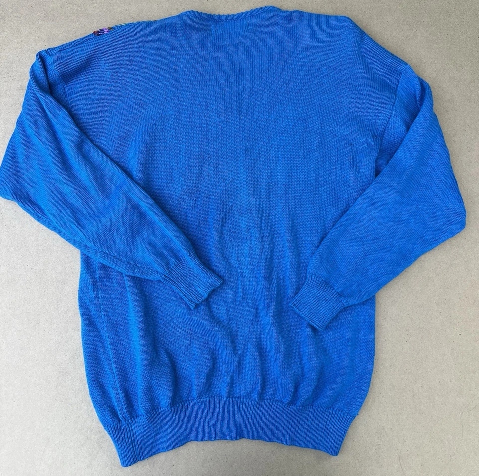 复古 Western Connection 女式 80 年代蓝色亮片串珠毛衣 L Shlder 垫 — 第 2/4 张图片