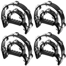 4 Pack 9 Inch Double Row Tambourine, Half Moon Musical Tambourine, Metal Jing...