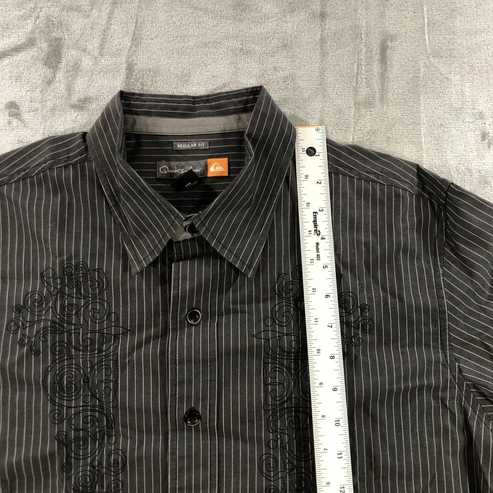 Quiksilver Shirt Mens Medium Black Pinstripe Embroidered Long Sleeve Button Up - Image 4 of 4