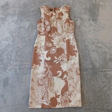 Talbots Pencil Dress Size 2 Brown Beige Floral Sleeveless Knee Length Lined