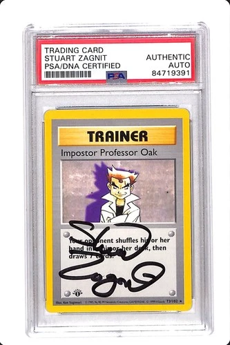 PSA Signed Stuart Magnet Impostor Professor Oak Base Set 73/102 Regular 1st Ed.