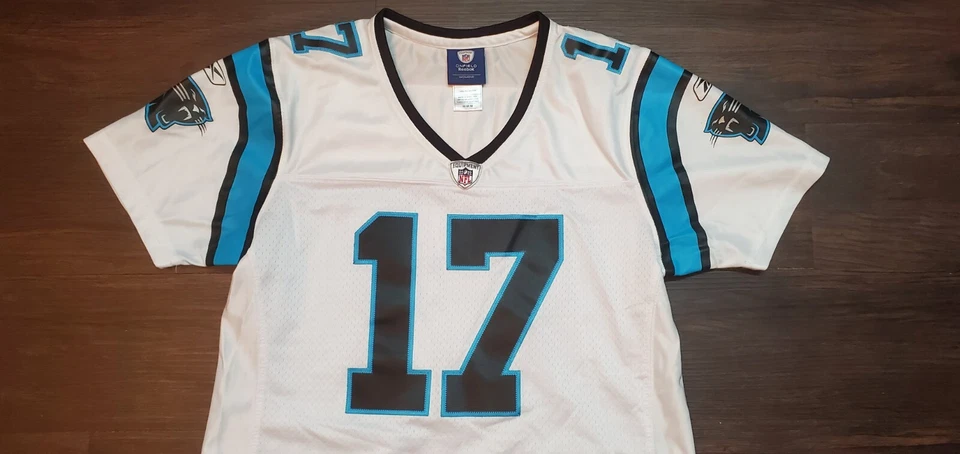 Camiseta feminina Jake Delhomme #17 Carolina Panthers costurada branca Reebok média - Imagem 2 de 4