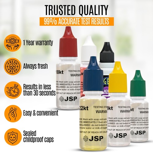 Set of 3 Gold Jewelry Testing 18K Test Acid Solutions Bottles Kit Oro Detect JSP - Picture 5 of 6