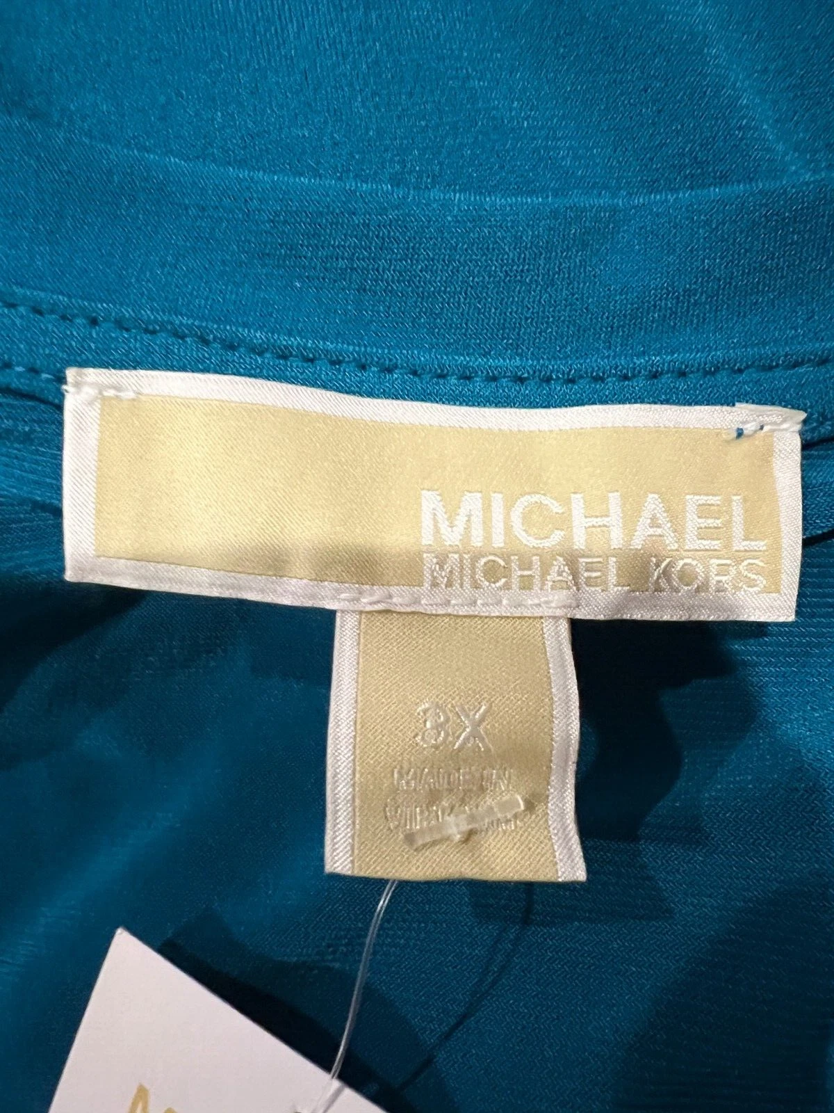 Abito donna Michael Kors blu ciano 3X taglie forti scala manica aperta nuovo con etichetta
