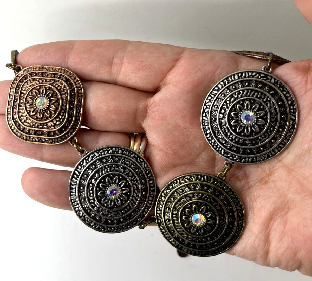 Ruby Road Copper Silver Tone Medallion Rhinestone… - image 2