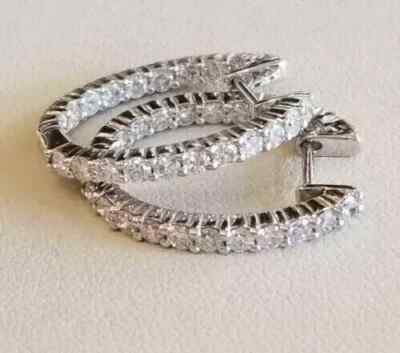 2.50Ct Lab Created Diamond Round Inside Out Hoop Earring 14k White Gold Plated