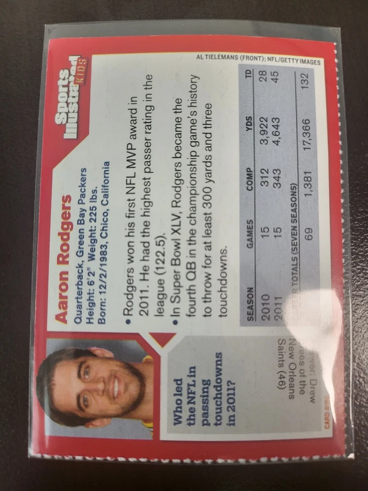 2012 Sports Illustrated Si for Kids football Aaron Rodgers #156 - Image 2 of 2