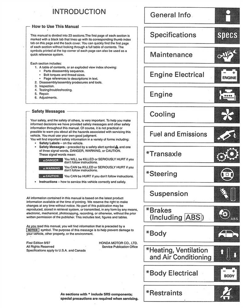 1998 Honda Accord Factory Shop Service Manual | eBay