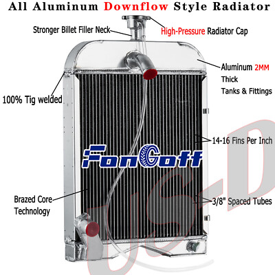 3-Row Aluminum Radiator Fit Ford Tractor 8N 9N 2N Models 8N8005 ...