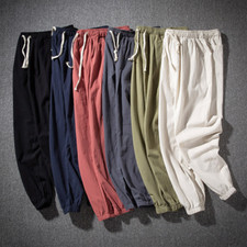 Men Ankle Length Pants Trouser Cotton Linen Loose Solid Casual Summer China Long