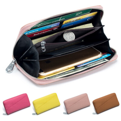 Womens Wallet RFID Blocking Genuine Leather Zip Around Wallet Clutch Long Purse