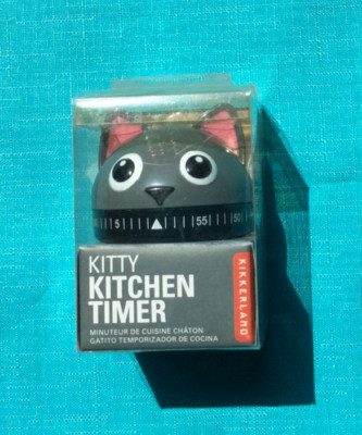 Kikkerland Kitty Kitchen Timer. 60 minute timer. Dark Grey Kitty.  New