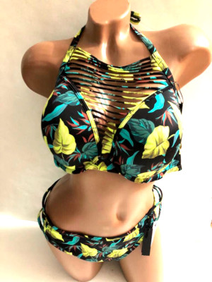 Victorias Secret VS Archives Strappy Push Up Swim Bikini 2 PC Set Vintage Leaves