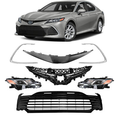For 2021 2022 Toyota Camry LE Front Bumper Upper Lower Grille Headlights Set
