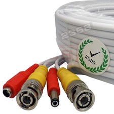 100ft Security Camera Video Power Cable BNC RCA Wire for DVR CCTV Home White