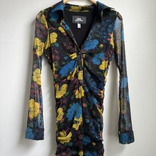 Urban Outfitters Black Sparkly Flower Button Up Ruched Dress UO Size Small