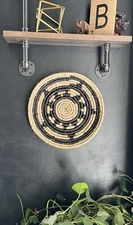 Boho Weaved Wall Basket Decor, Black And Craeam