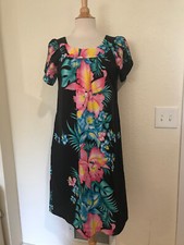 SALE SALE VTG Black w/ Bright Flowers Royal Creations Hawaiian MuMu  Size S