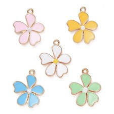 100Pcs Light Gold Alloy Enamel Flower Charms Pendants For Jewelry Making 20x18mm