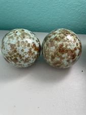 2 Turquoise/Brown Glazed Ceramic Pottery Polished Spheres Decorative Orbs Balls