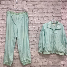 Vtg Adidas Womens Blue Elastic Waist Long Sleeve Full Zip 2 Piece Tracksuit Set