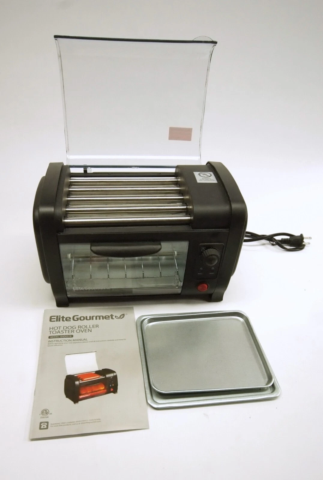 Elite Gourmet EHD-051B Hot Dog Roller and Toaster Oven, black New Unused No Box!