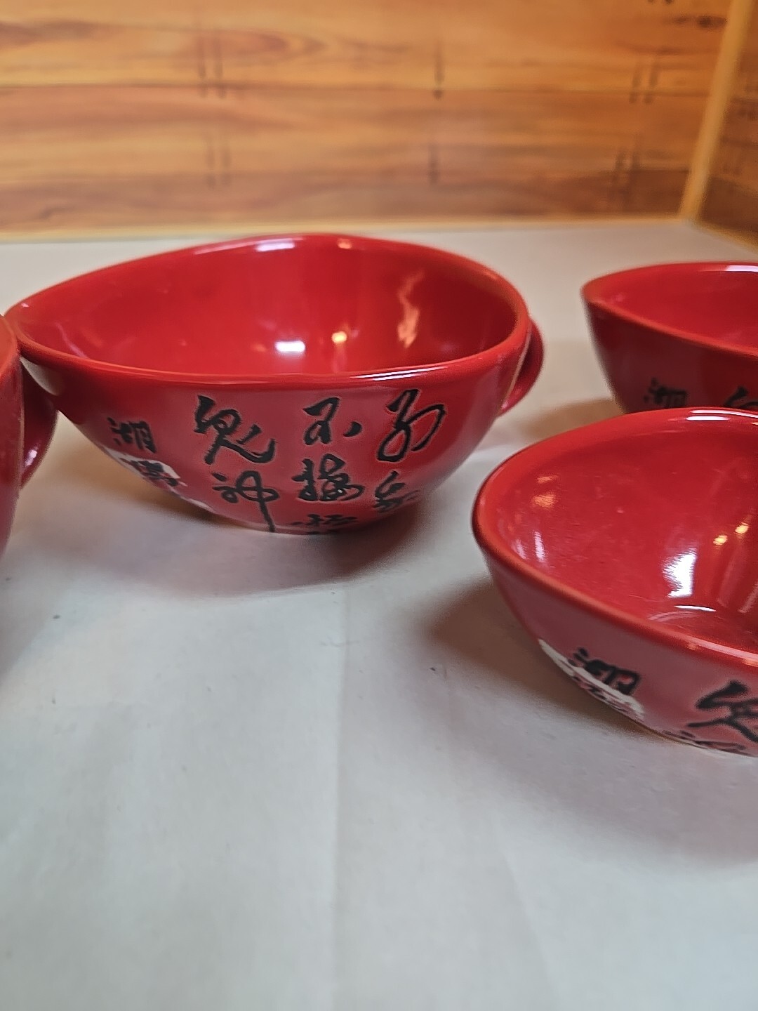 "Simple Dining" Four Piece Ceramic Measuring Cups; Red