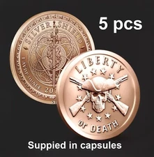 5 x 1oz Liberty or Death 999 Fine Bullion Coins Tube USA Skull Round commodity