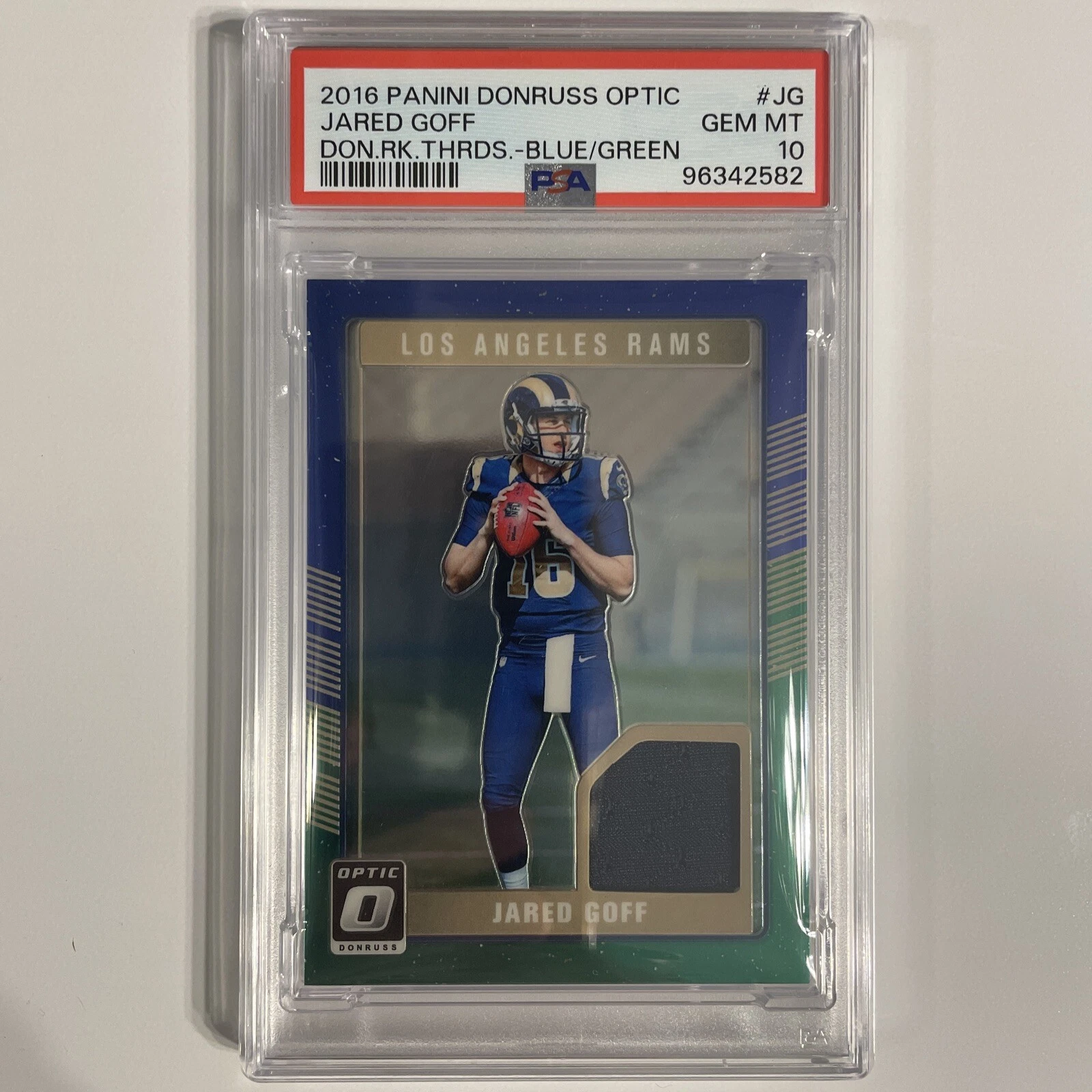 Jared Goff Panini Donruss Optic Donruss Rookie Threads #JG Blue & Green