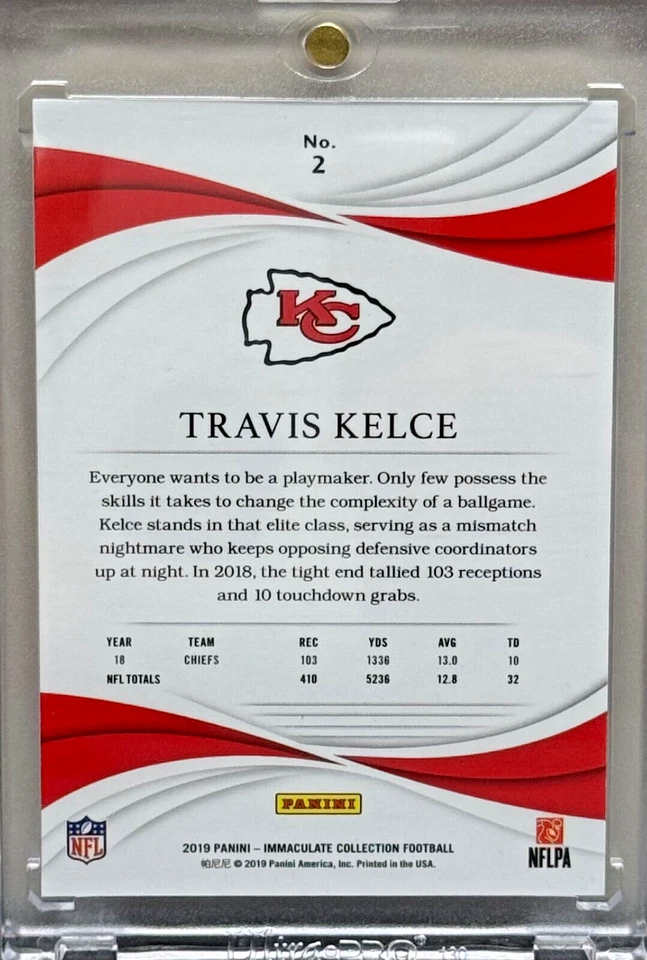 2019 Panini Immaculate Collection Travis Kelce Base #/99 - Image 2 of 2