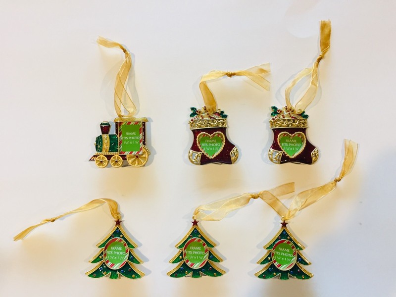 Train, Stocking and Christmas Tree Ornaments by Bed Bath and Beyond-Total of 6.