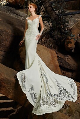 COCOMELODY Illusion Chapel Long Sleeve  Wedding Dress YARA Size 24 *NWT*