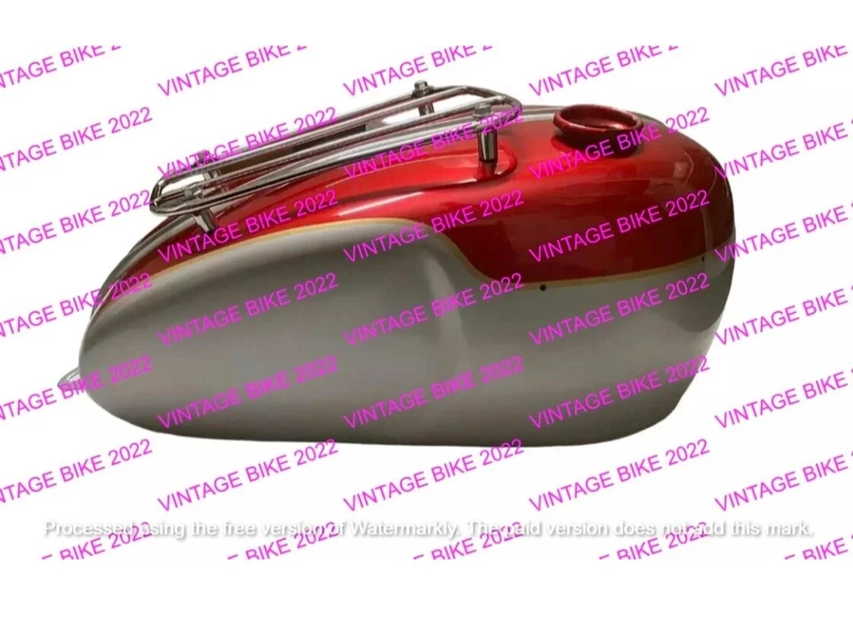 Tanque de gasolina FIT Triumph T120 Bonneville 3,5 galones plata cereza + TAPA INSIGNIA GRIFO Foto 2 de 4