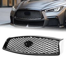 For Infiniti Q50 2014-2016 2017 JDM Front Bumper Upper Grille Gloss Black Grill