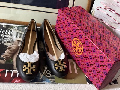 TORY BURCH TUMBLED LEATHER CLAIRE BALLET FLAT, SIZE