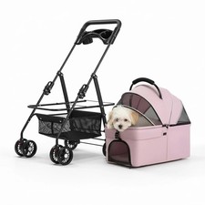 3-in-1 Pet Stroller Detachable Carrier Car Seat Foldable Small Dog Cat Pink