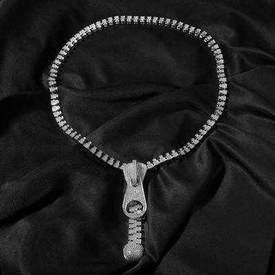 アクセサリー Glitter iced out chain 3mm 50cm 5AAA+ CZ Ice Out Hop Hip Bling Collar Zipper Chain Necklace 14k