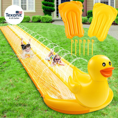 20Ft 3D Duck Slip Water Slide Double Lane Lawn Water Slides 3 Sided Safe Fence H