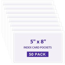 50 Pack Clear Adhesive Pockets for Index Card Sleeves and Planners, Top Loadi...