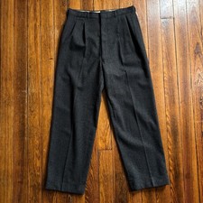 Vintage 1950  s Pleated Wool Flannel Trousers Pants Measured 32x30 Charcoal