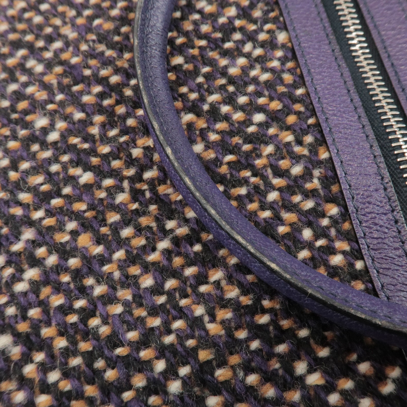 PRADA Triangle Logo Wool Leather Tote Bag Hand Bag Purple Authentic Used F/S image 7
