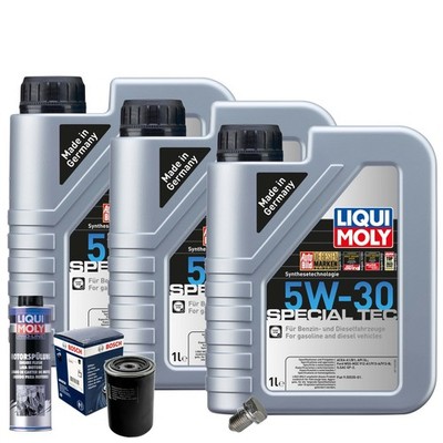 Motoröl 5W30 LIQUI MOLY Special Tec 3L+BOSCH Ölfilter+Spülung+Ölablassschraube