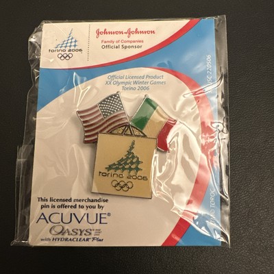 VINTAGE Torino 2006 Olympic U.S Italy flag Johnson & Johnson Acuvue New PIN