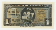 Spain España 1 Peseta 4-9-1940 Pick 122.a UNC Uncirculated Banknote Serie F