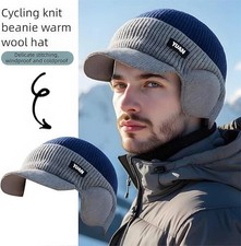 Outdoor Brim Ski Hat Men Women Knit Hat Winter Warm Stretch Beanie Ear Flaps Cap